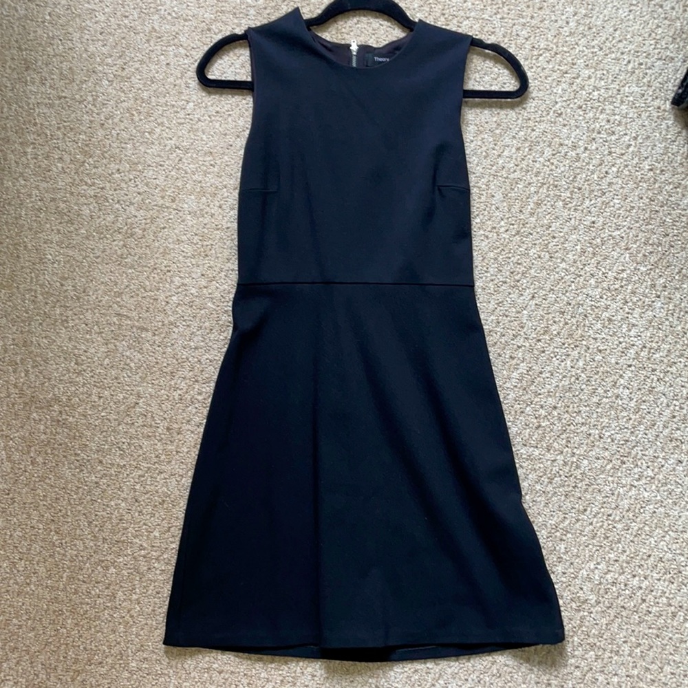 Theory sleeveless fitted black mini dress